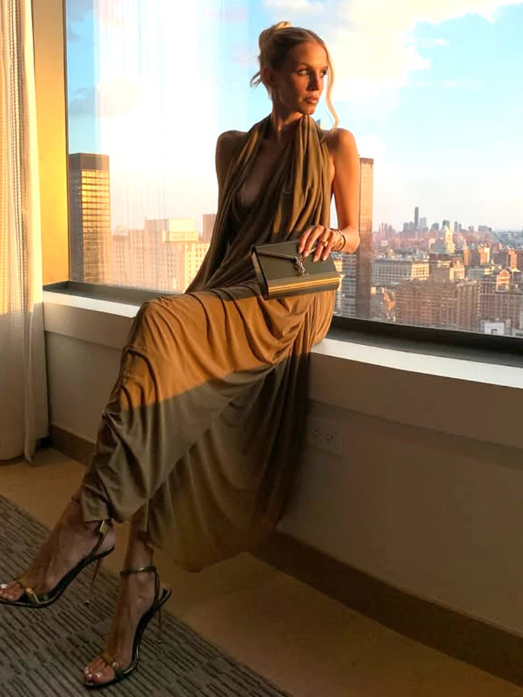Ruched Halter Sleeveless Irregular dress
