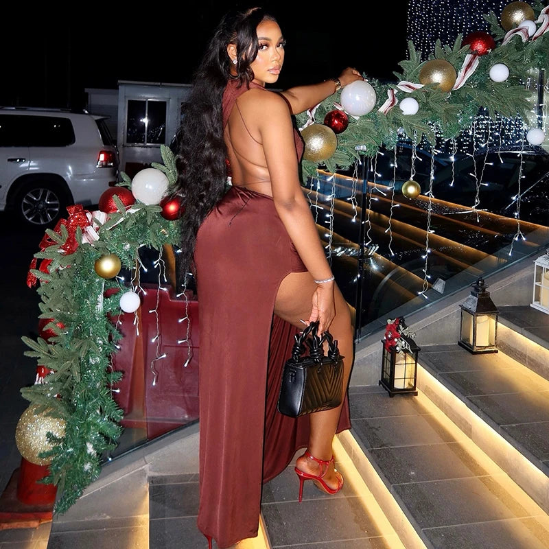 Backless High Split Long Dress