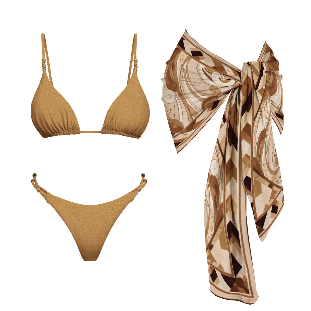 Bandeau 3Pcs Biquini Sexy Bikini Women Swimsuit Push Up Swimwear Female Strappy Bathing Suits Green Bodysuit Beachwear Swim Suit