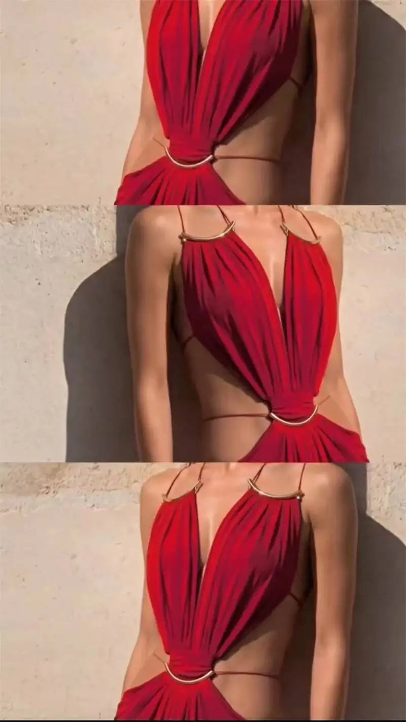 Halter Deep V Neck Maxi Dress Backless