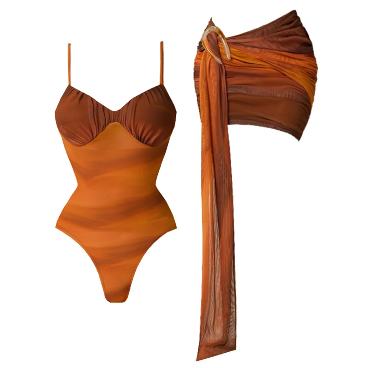 2Pc Push Up Swimsuit With Mesh Skirt Women Sexy Bikini Female Bandeau Biquini Female Belt Swimwear Button Bathing Suit Beachwear