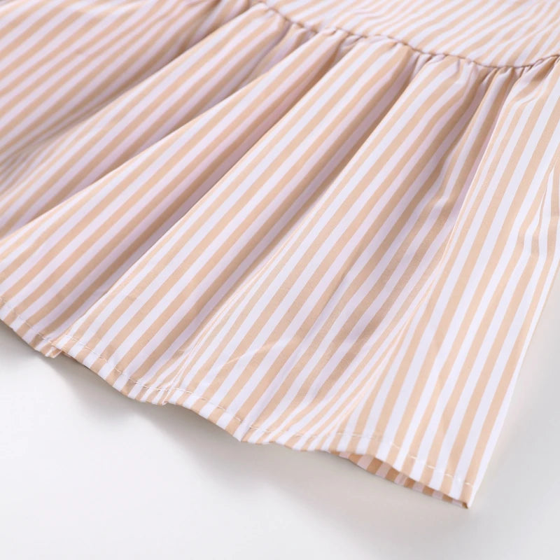 Elegant Striped Ruffled Women's Long Dress Square-Neck Single Breasted Flying Sleeve Dresses 2026 Summer Lady Party Beach Robes
