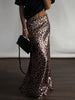 Satin Leopard Print Long Skirt