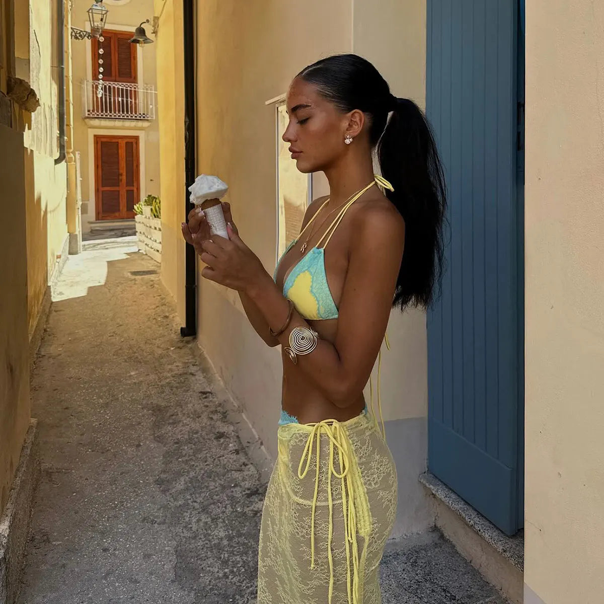 3Pcs Crochet Bikini With Long Skirt Sexy Swimsuit Women Swimwear Female Bandage Biquini White Swimming Suit Bodysuit Beachwear