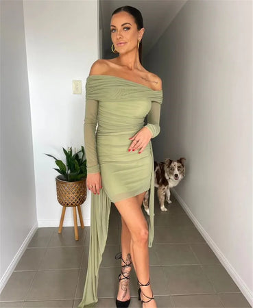 Off-shoulder Long Sleeve Bodycon Dress