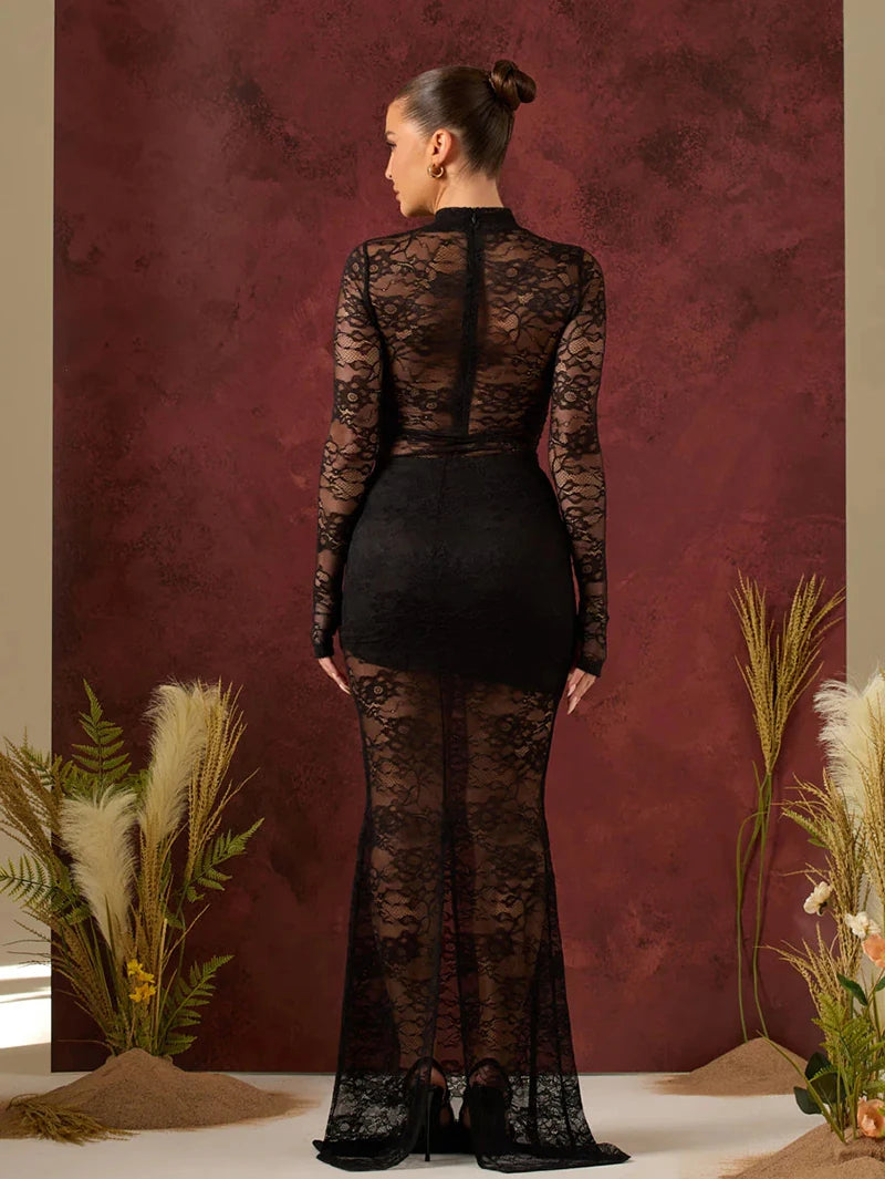 Long Sleeve O-neck See Through Sets