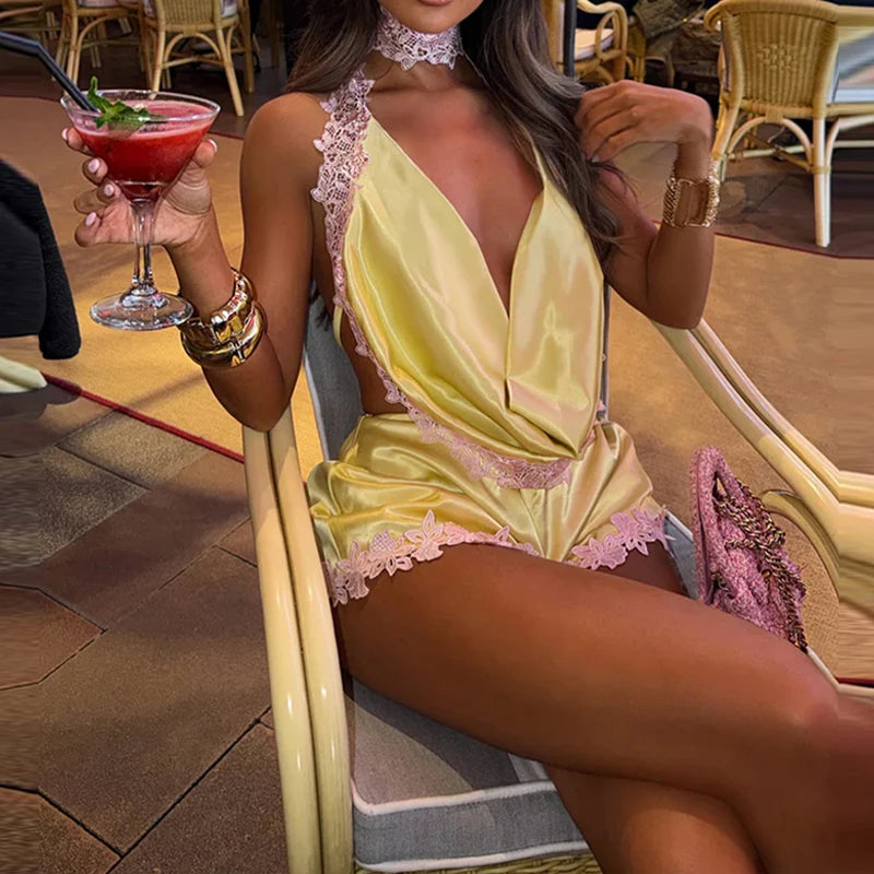 Chic Hollow-Out Halter Two-Piece Set