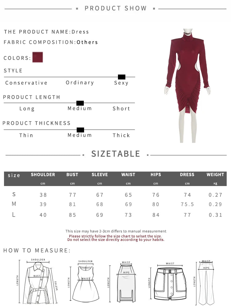 Nibber Hollow Dress Women Turtleneck Ruched Patchwork Full Sleeve Irregular Hem Skinny Stretch Party Club Elegant Mini Bodycon