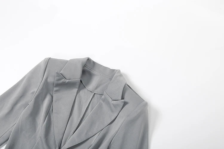 Nibber Office Dress Women Lapel Irregular Hem Full Sleeve Skinny Solid Simple Classic Elegant Autumn Trend Commute Mini Bodycon
