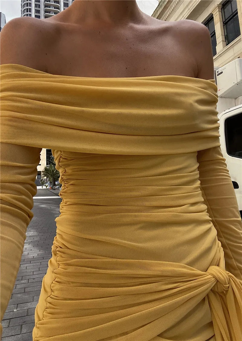 Off-shoulder Long Sleeve Bodycon Dress