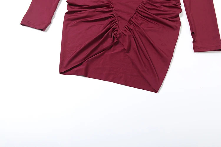 Nibber Hollow Dress Women Turtleneck Ruched Patchwork Full Sleeve Irregular Hem Skinny Stretch Party Club Elegant Mini Bodycon