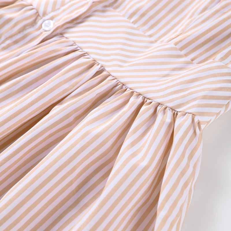 Elegant Striped Ruffled Women's Long Dress Square-Neck Single Breasted Flying Sleeve Dresses 2026 Summer Lady Party Beach Robes