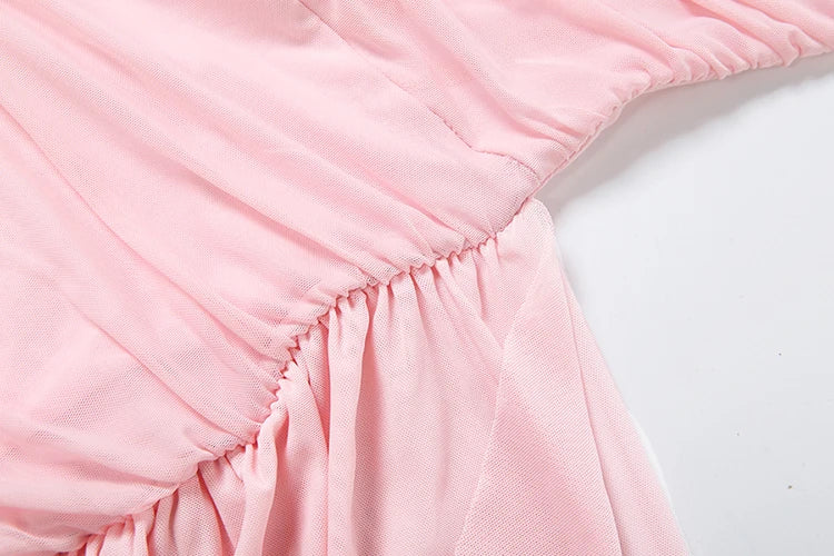Weird Puss Ruffles Tassel Dress Women Folds Low-Neck Patchwork Mesh Sleeveless Sweet Elegant Prom Party Summer Chic Mini Bodycon