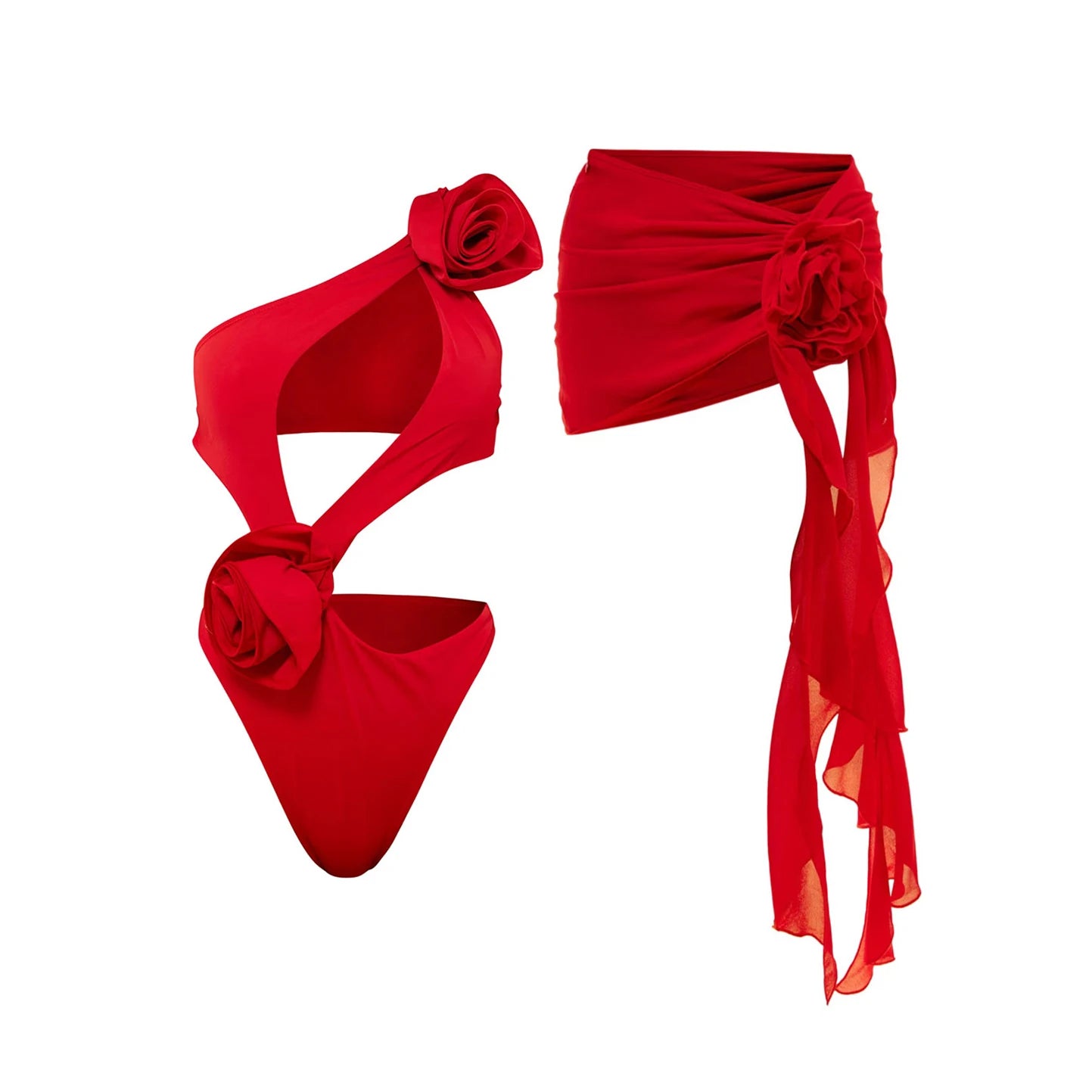 2026 Red Flower Swimsuit With Cover Up Desire Swim Suit Luxury Women Swimwear Sexy Hollow Bikini Beachwear Bodysuit Bathingsuit