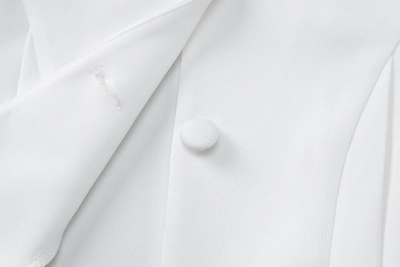 Deep V Mini Dress Single Breasted  Long Sleeves