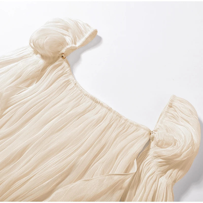 Cream Chiffon Off Shoulder Trendy dress