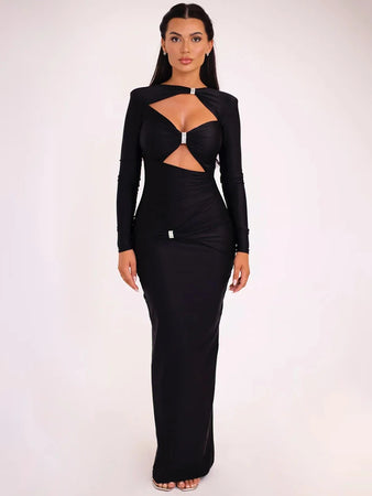 Elegant Hollow Out Long Sleeve Sexy Maxi Dress