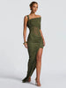 Waistless Shoulder Off High Side Slit Maxi Dress