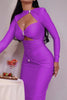 Elegant Hollow Out Long Sleeve Sexy Maxi Dress