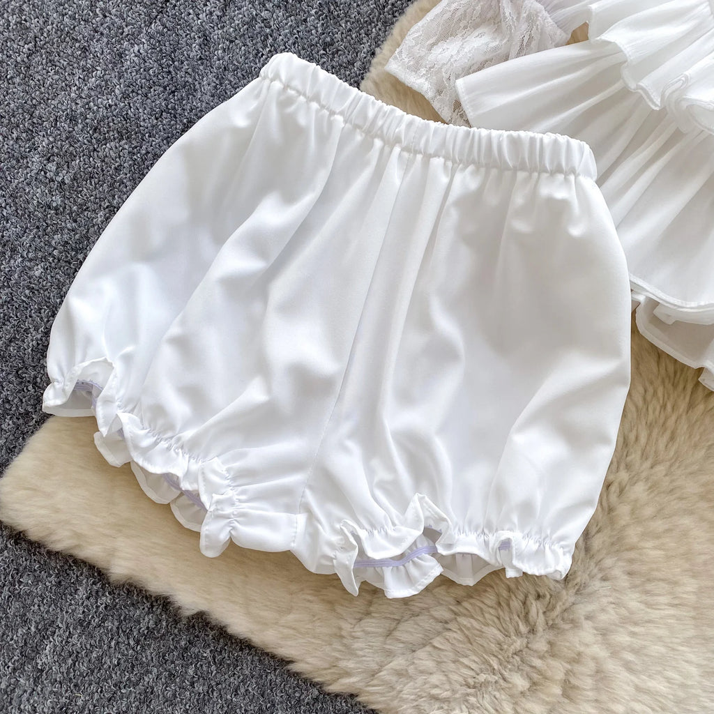 SINGREINY Fairycore Lace Chiffon Dresses With Stretch Shorts Pearl Button Bow Female Ruffles Sheer Seaside Holiday Mini Dress