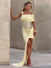 Waistless Shoulder Off High Side Slit Maxi Dress