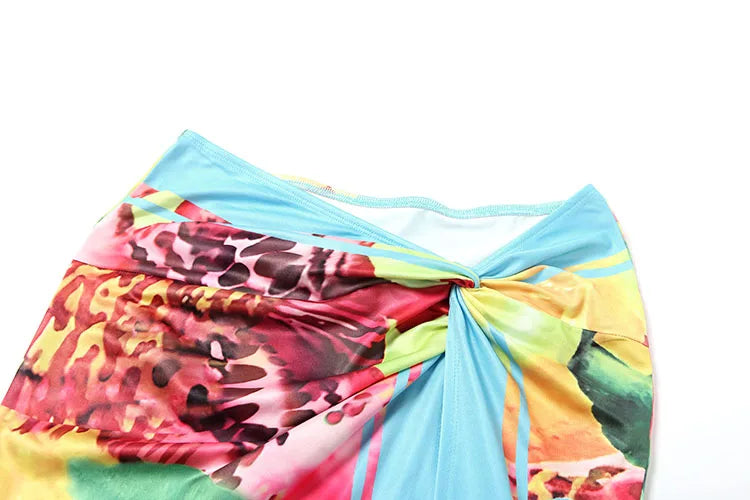 Nibber Sexy Colorful Leopard Women 2Piece Set Y2K Beach Vacation Halter Tank Tops+Wrapped Maxi Skirts Matching Vacation Clubwear