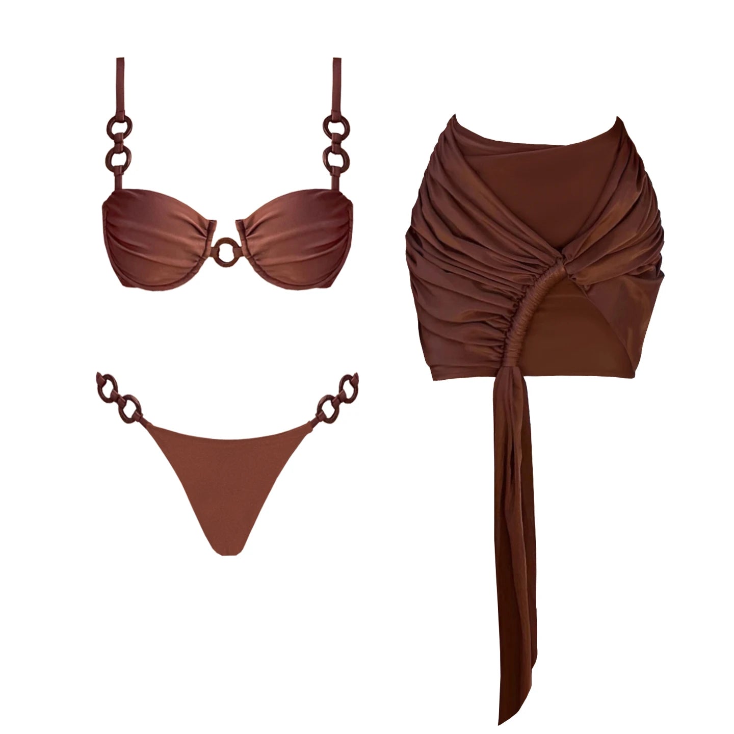 2025 3Pc Push Up Bikini With Long Skirt Sexy Women Swimsuit Female Swimwear Cut Out Swimming Suit Red Biquini Bodysuit Beachwear