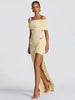 Waistless Shoulder Off High Side Slit Maxi Dress