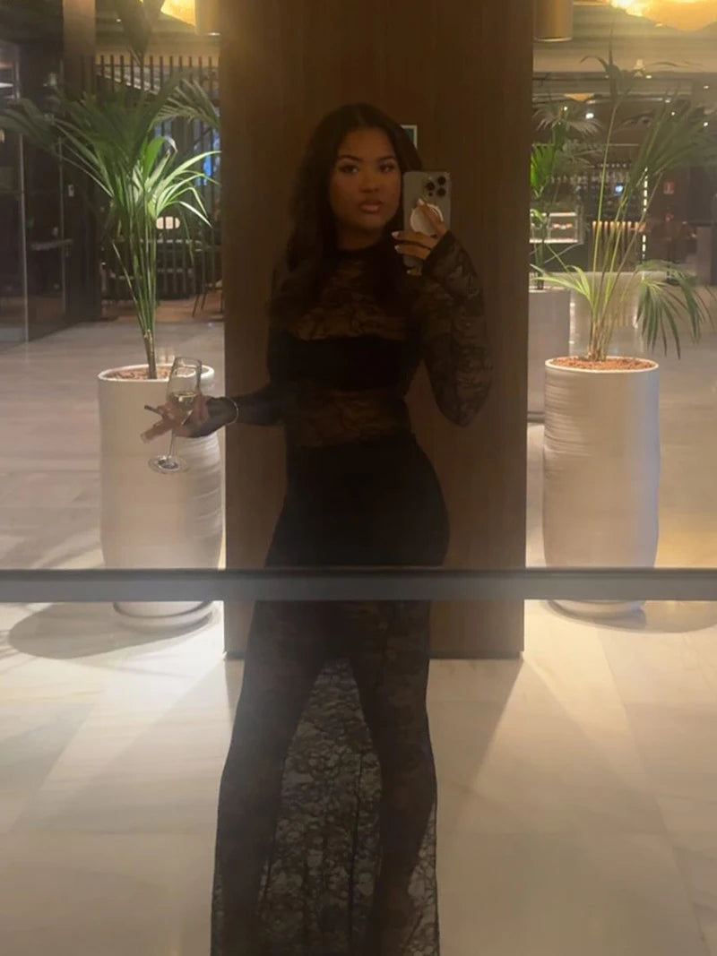 Long Sleeve O-neck See Through Sets