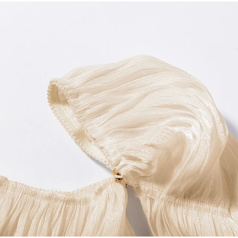 Cream Chiffon Off Shoulder Trendy dress