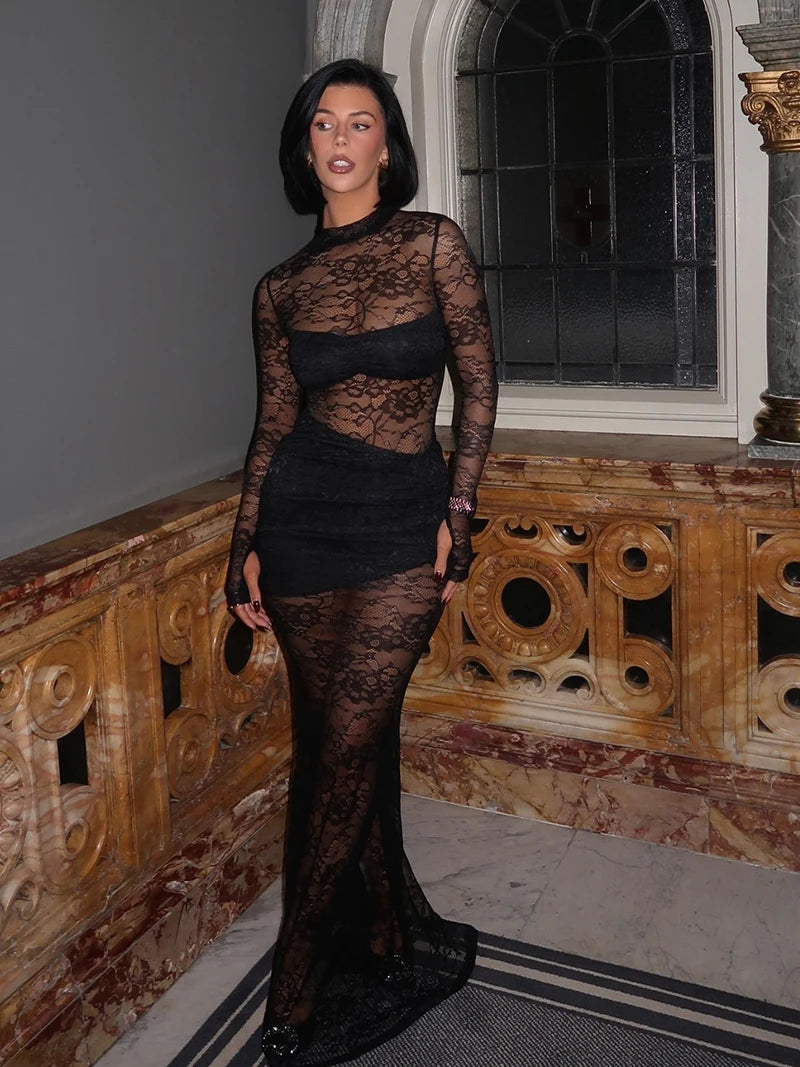 Long Sleeve O-neck See Through Sets