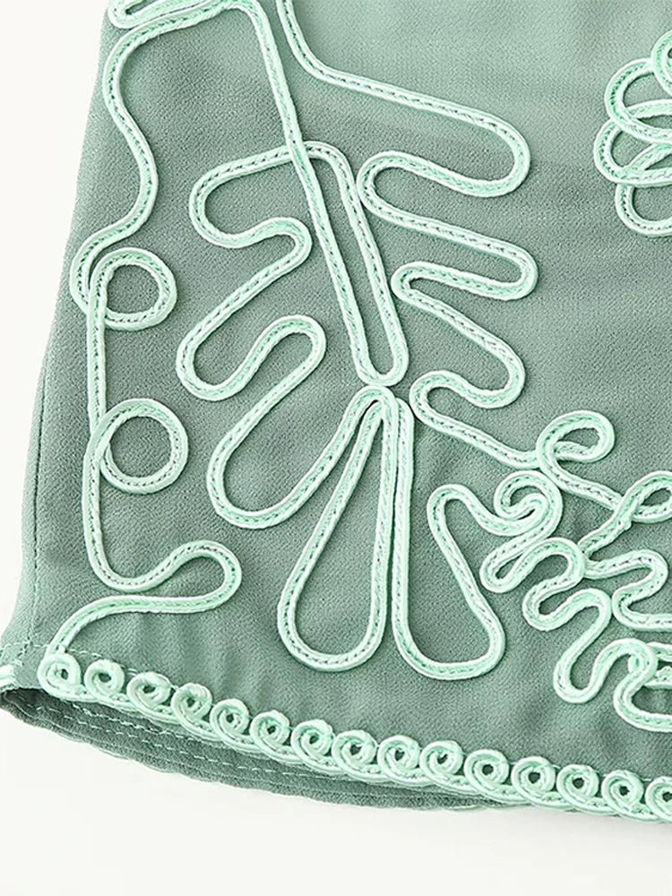 Floral Embroidery Halter Top Vest Breasted Mini Skirt Set Standing Collar Crop Women Short Tank Micro Transparent Crochet Skirts