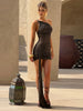 Mesh Patchwork Backless Ribbon Mini Bodycon dress