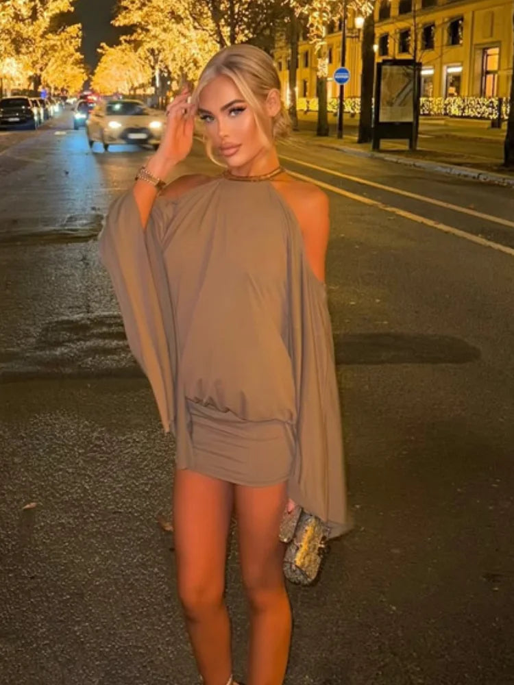 Backless Batwing Sleeves Short Dress