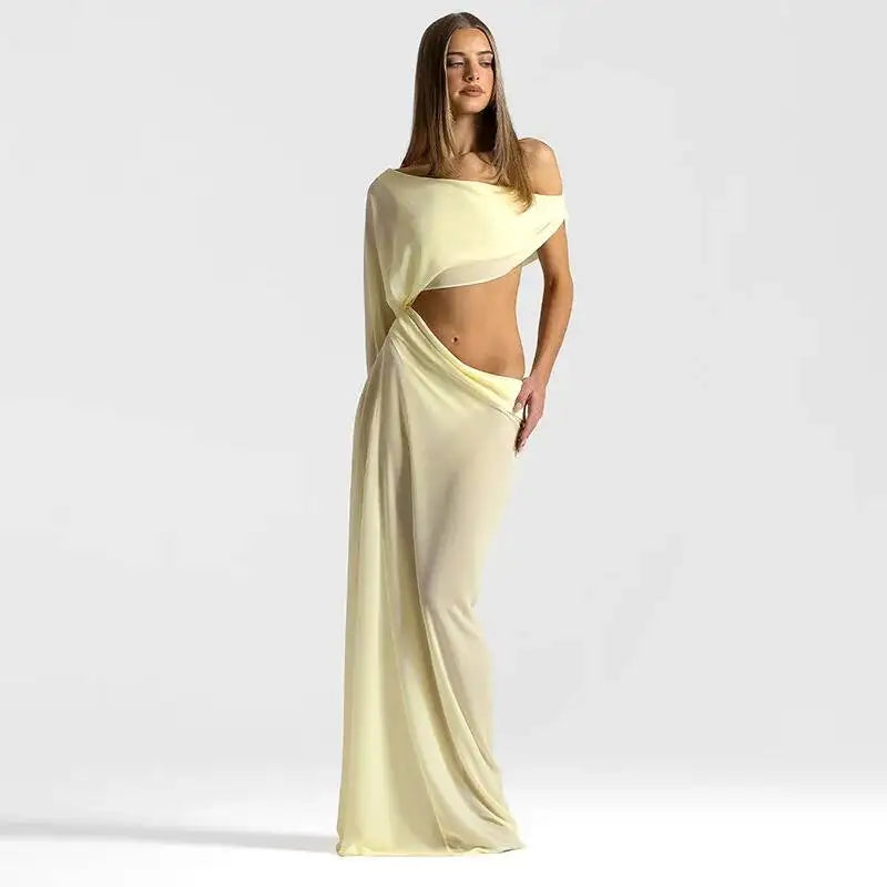 Off Shoulder Cutout Sexy Maxi Dress