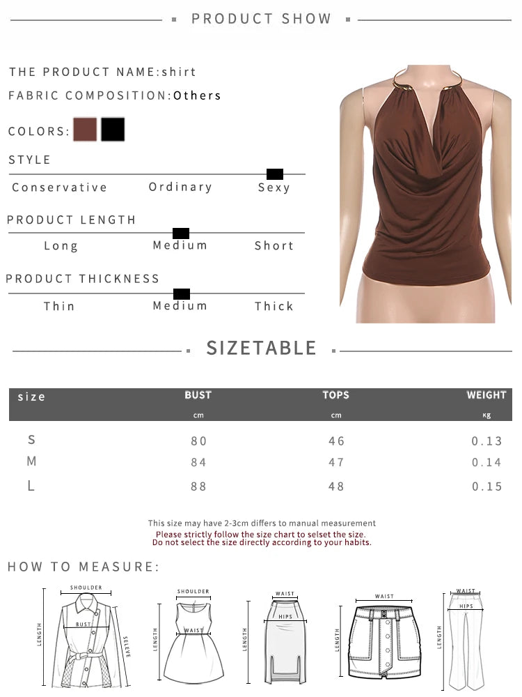 Kliou Sexy Fashion Tank Tops Woman 2026 New Style Metal Halter Swing Collar Backless Navel Exposed Hot Girls Classic Streetwear
