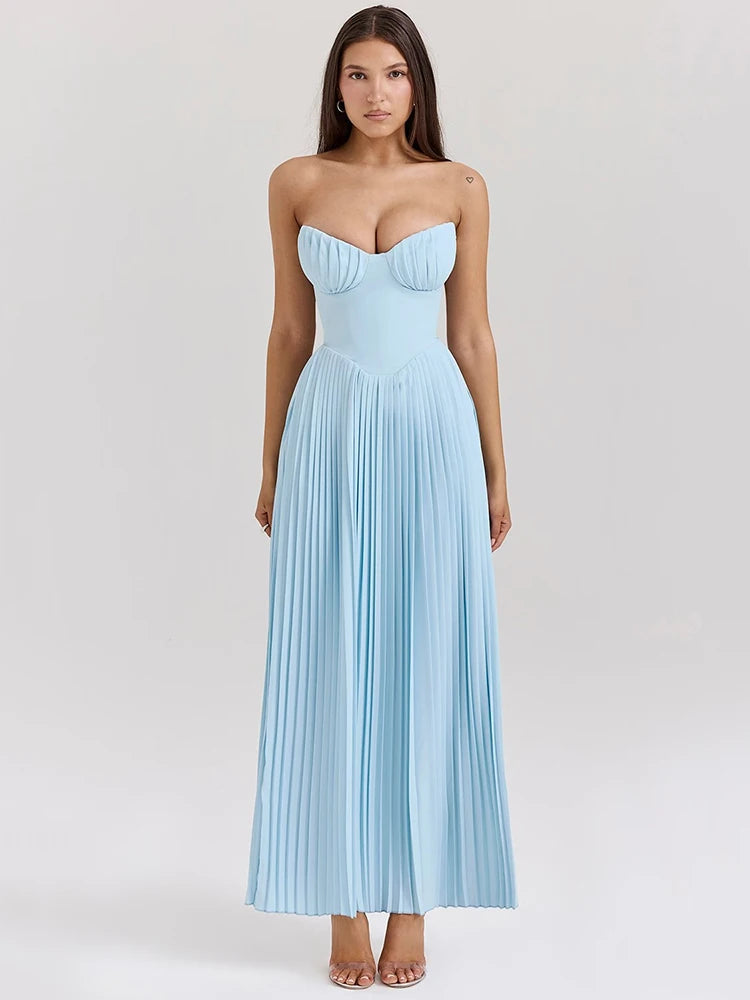 Strapless Pleated Floor-Length Dress