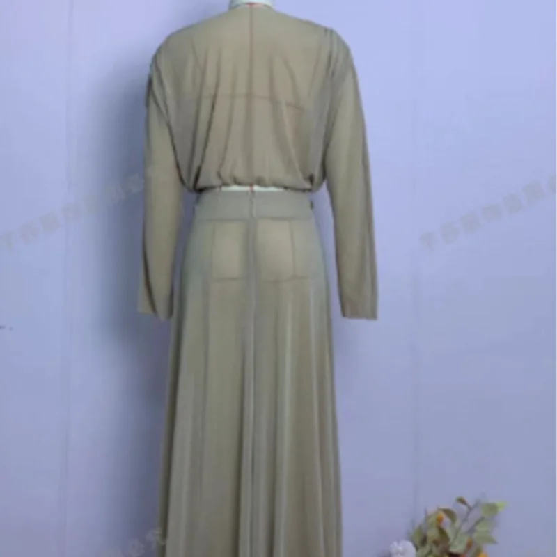 Sexy Women's Solid Top Long Skirt Set V-neck Batwing Full Sleeve Cross Crop Tops Chain Slit Skirts 2026 Summer Lady Beach Suit