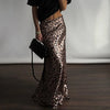 Satin Leopard Print Long Skirt