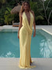Halter v-Neck Backless Side Slit Dresss