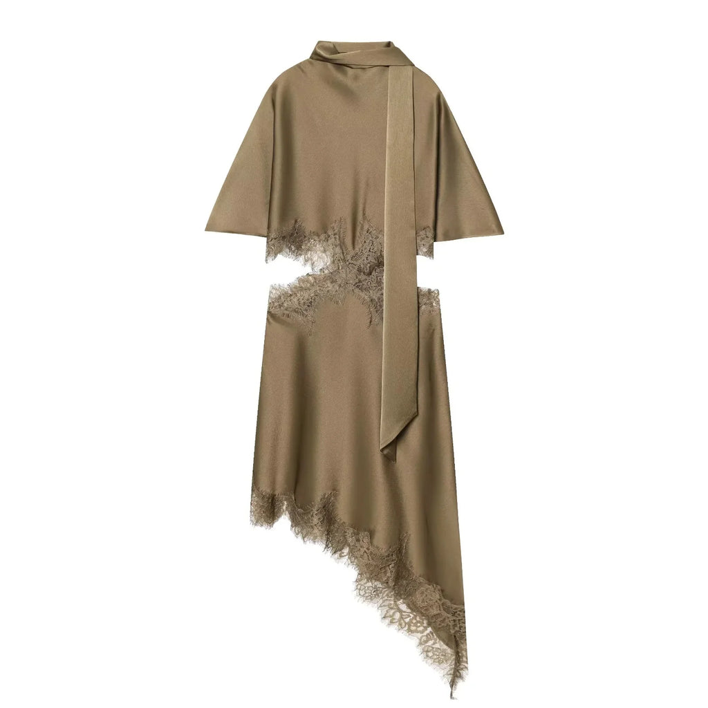 Mini Dress Asymmetrical Scarf Collar