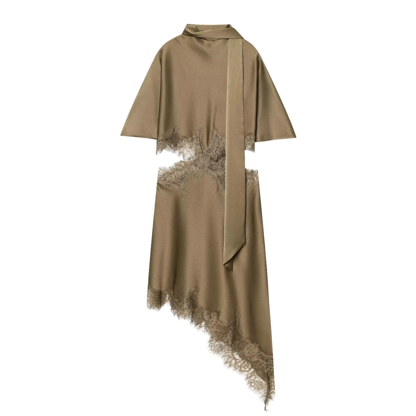 Mini Dress Asymmetrical Scarf Collar