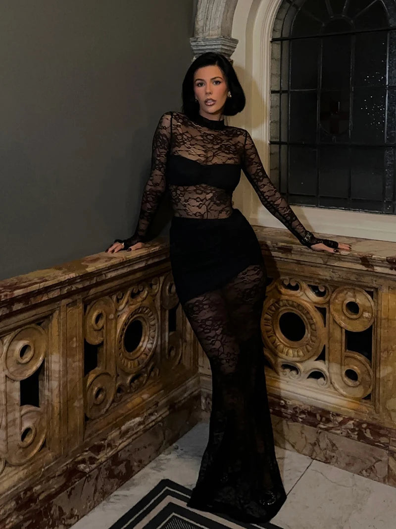 Long Sleeve O-neck See Through Sets