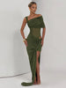 Waistless Shoulder Off High Side Slit Maxi Dress