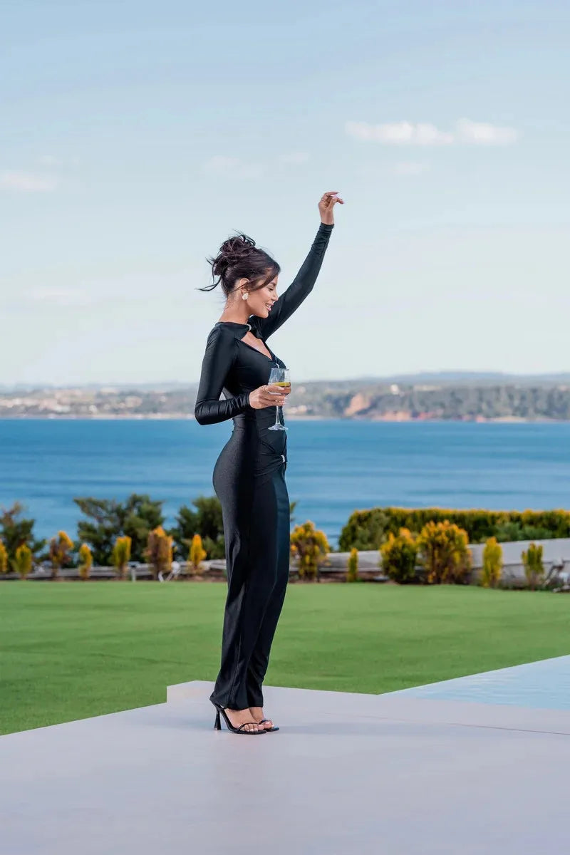 Elegant Hollow Out Long Sleeve Sexy Maxi Dress