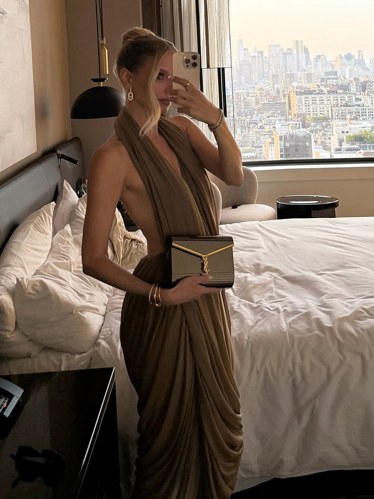 Ruched Halter Sleeveless Irregular dress