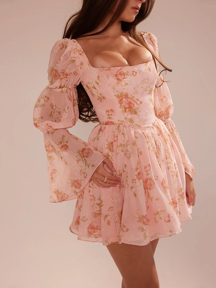Puff Sleeve Floral Print Dress