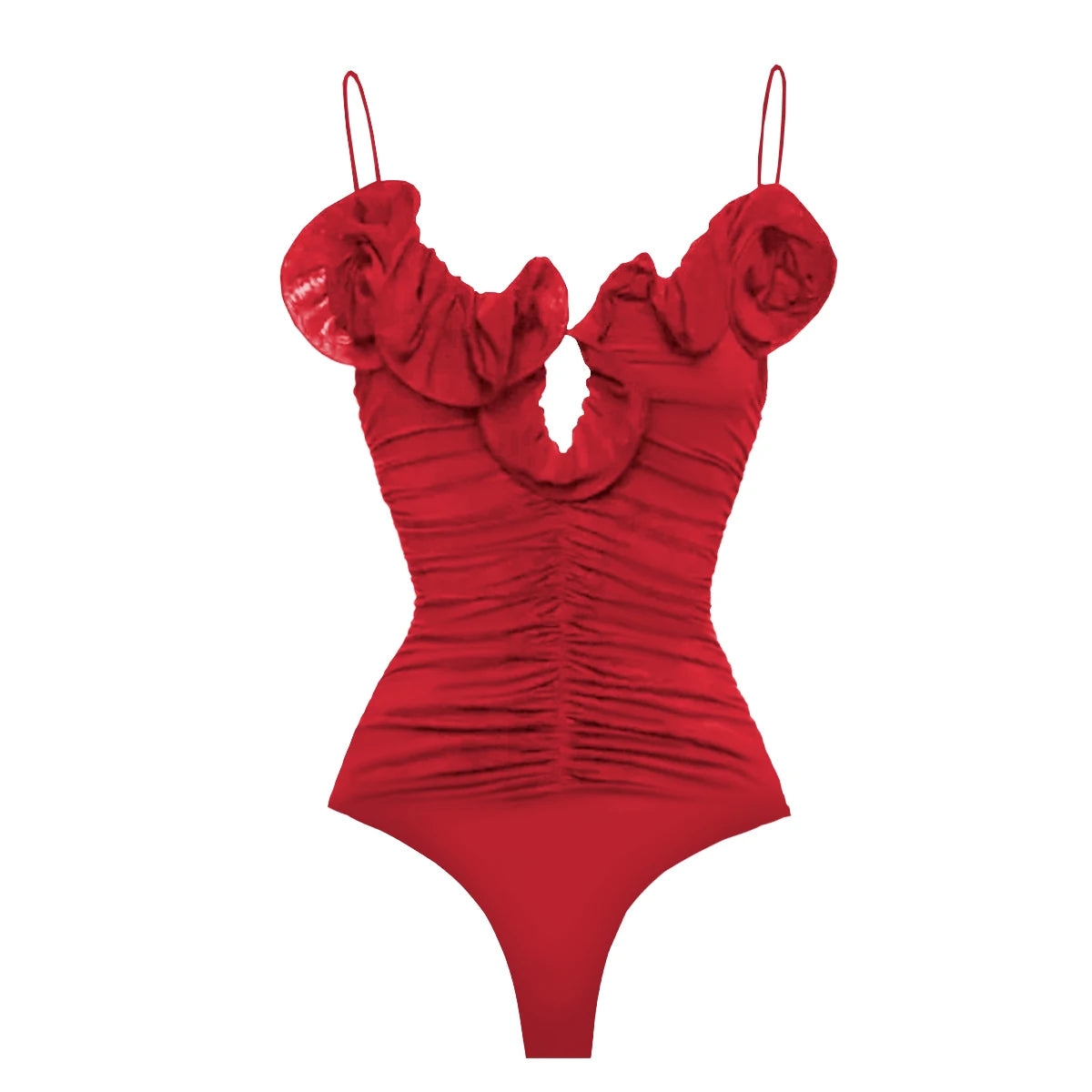 Flower Ruffle Swimsuit With Cover Up Luxury Woman Swimsuit Sexy Swimwear V Neck Swim Suit Red Bikini Sliming Bodysuit Beachwear