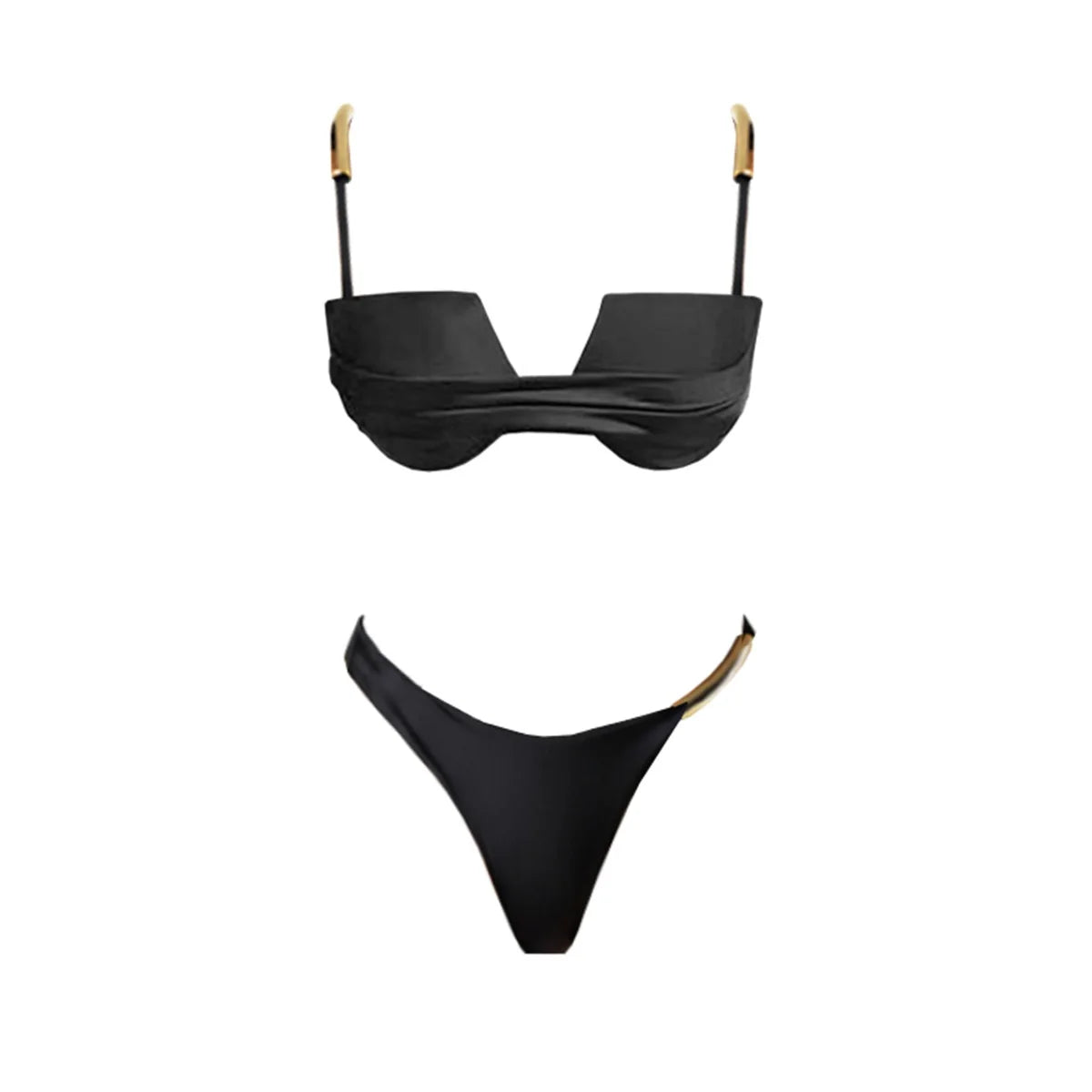 3Pcs Push Up Bikini 2026 New Swimsuit Women Sexy Swimwear Female Bandeau Biquini Solid Black Bathingsuit Swimming Suit Beachwear