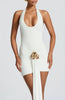 Flower Draped Ruched Sexy Mini Dress